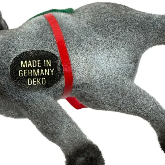 Vintage Wagner Deko Flocked Miniature Donkey Animal Holiday Ornaments Lot of 2